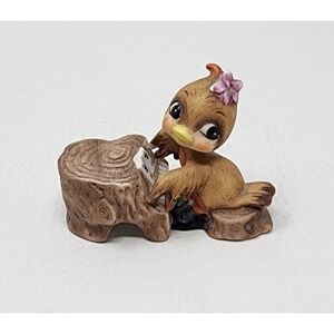 Vtg Josef Originals Bisque Porcelain Baby Bird Playing Piano Figurine 2.5" Tall